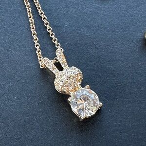 Bunny Rabbit Pendant Crystal Belly Clear Pavé Crystal Face Gold Tone Chain EUC